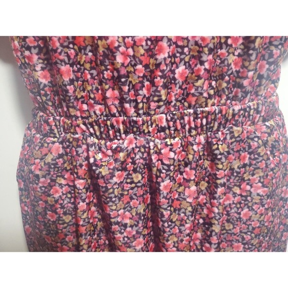 Old Navy Med Pink Floral Velour Short Puff Sleeve Stretchy Keyhole Back Jumpsuit - Picture 5 of 10